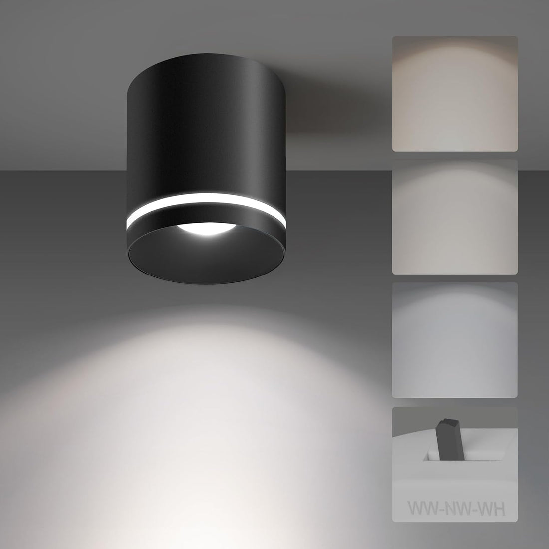 5.9“ Ceiling Light Fixtures, 20W 1800LM 3CCT 2700K-6000K Dimmable Flush Mount Ceiling Light for Hallway Kitchen Entryway, Black Cylinder Ceiling Lighting for Living Room 1-Pack