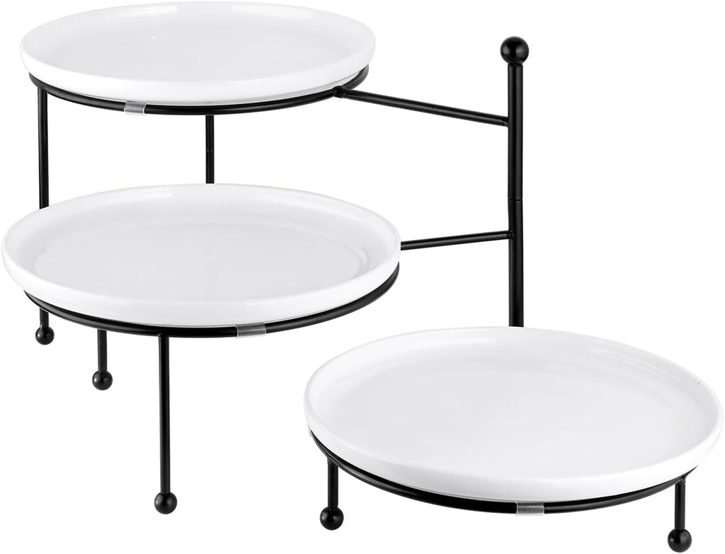 Tiered Serving Tray for Party, 10 Inch Dessert Display Stand, Black | 3*Porcelain Durable Round Serving Plates, Microwave/Dishwasher Safe,Easy Clean, Cupcakes Fruit Modern Serving