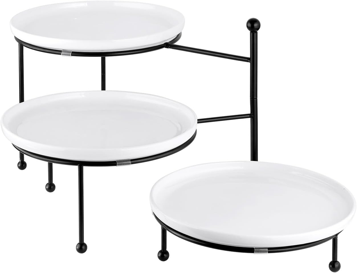 Tiered Serving Tray for Party, 10 Inch Dessert Display Stand, Black | 3*Porcelain Durable Round Serving Plates, Microwave/Dishwasher Safe,Easy Clean, Cupcakes Fruit Modern Serving