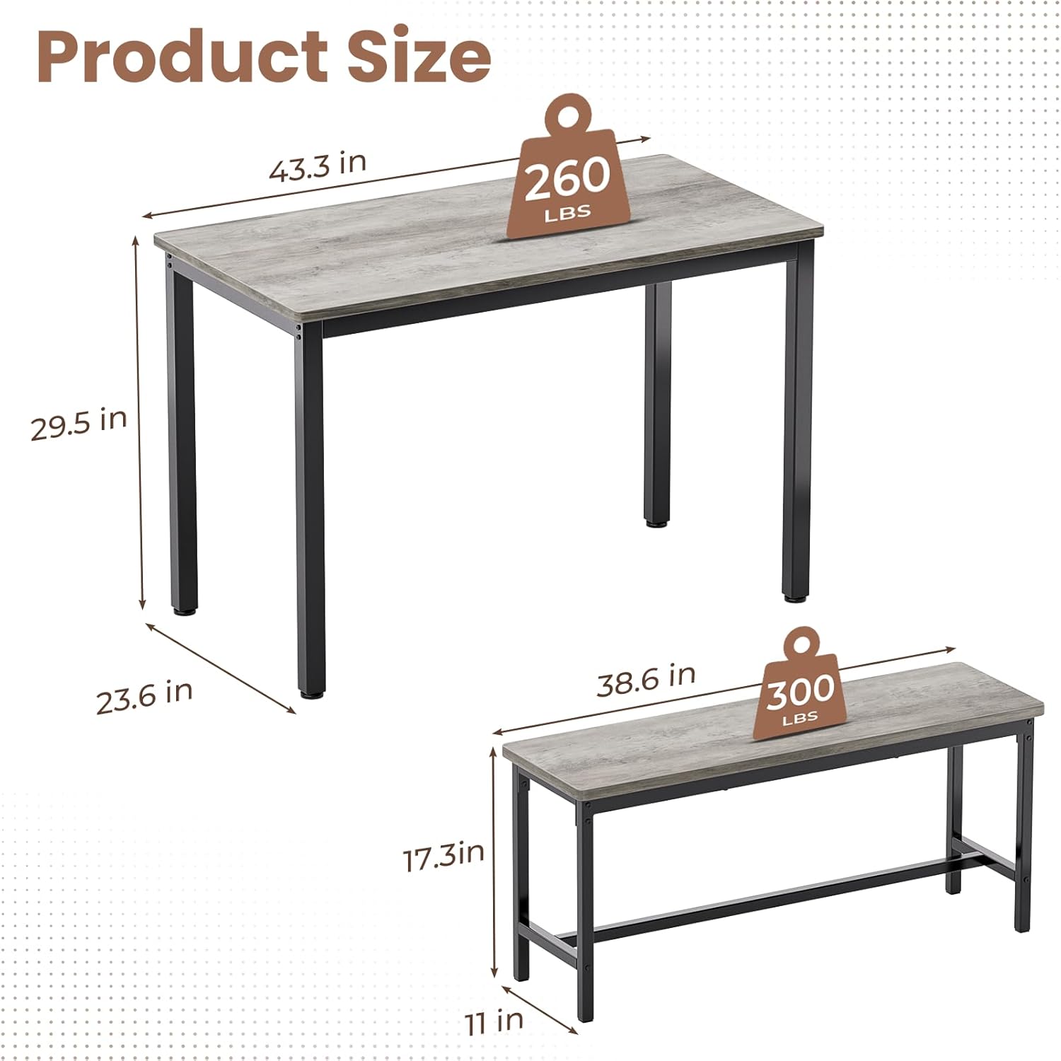 Maplecrest Home Dining Table Set for 4 with 2 Benches, Modern 3-Piece Kitchen Table Set for Small Spaces, Grey