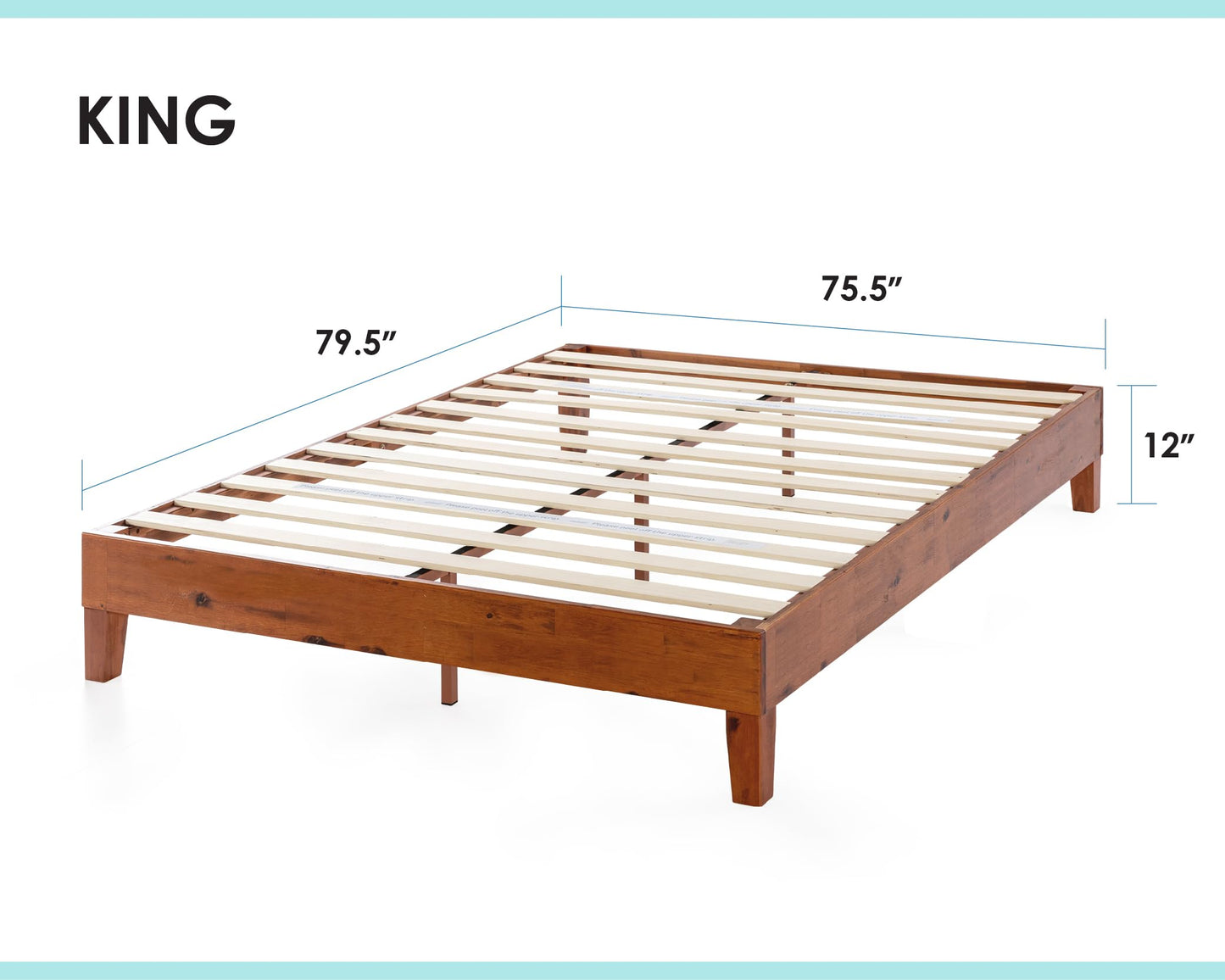 12 Inch Solid Wood Platform Bed with Wooden Slats, No Box Spring Needed, Easy Assembly, Queen, Pine