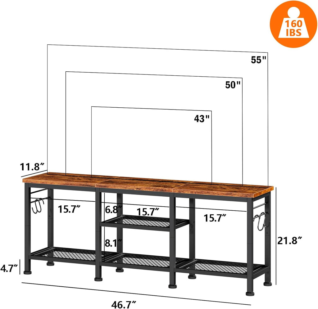 Maplecrest Home 55" TV Stand with Open Storage Shelves, Entertainment Center Media Console with Soundbar Shelf, Rustic Brown