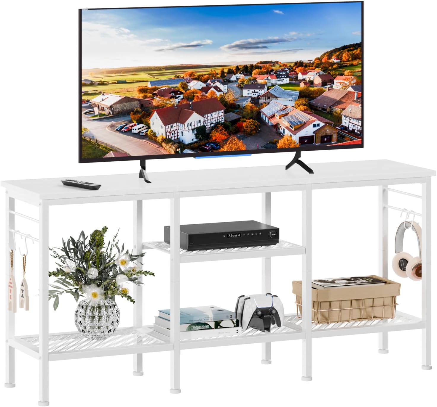Maplecrest Home 55" TV Stand with Open Storage Shelves, Entertainment Center Media Console with Soundbar Shelf, Rustic Brown