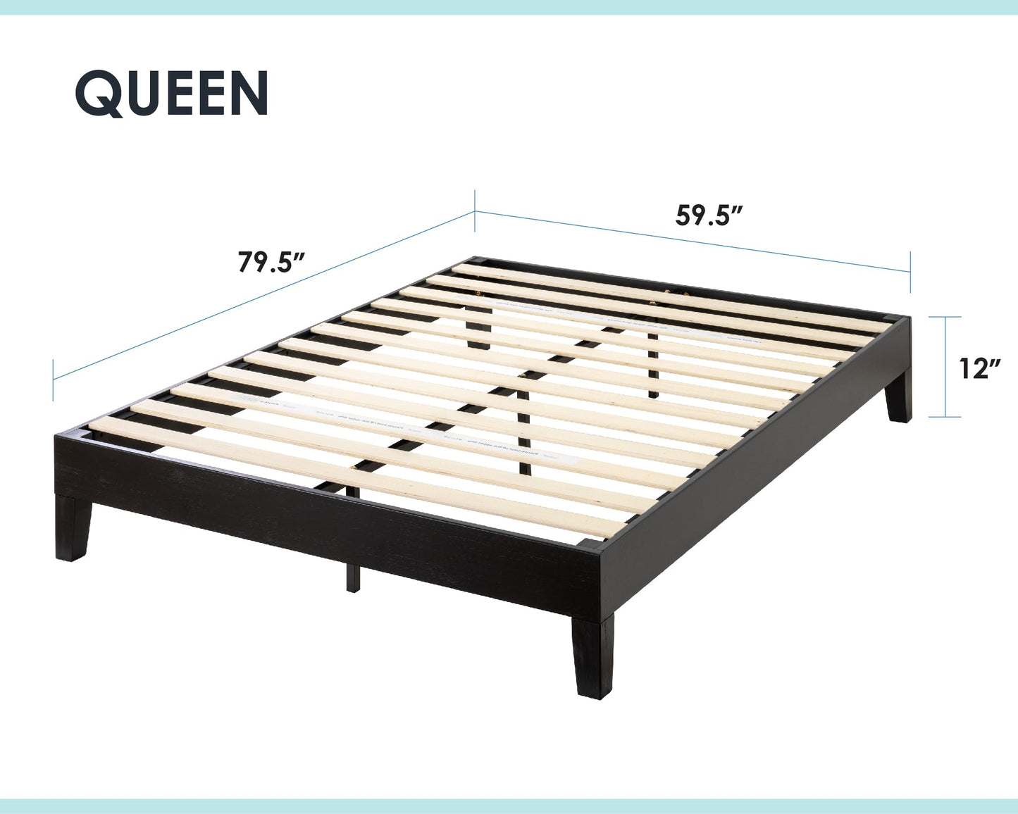12 Inch Solid Wood Platform Bed with Wooden Slats, No Box Spring Needed, Easy Assembly, Queen, Pine