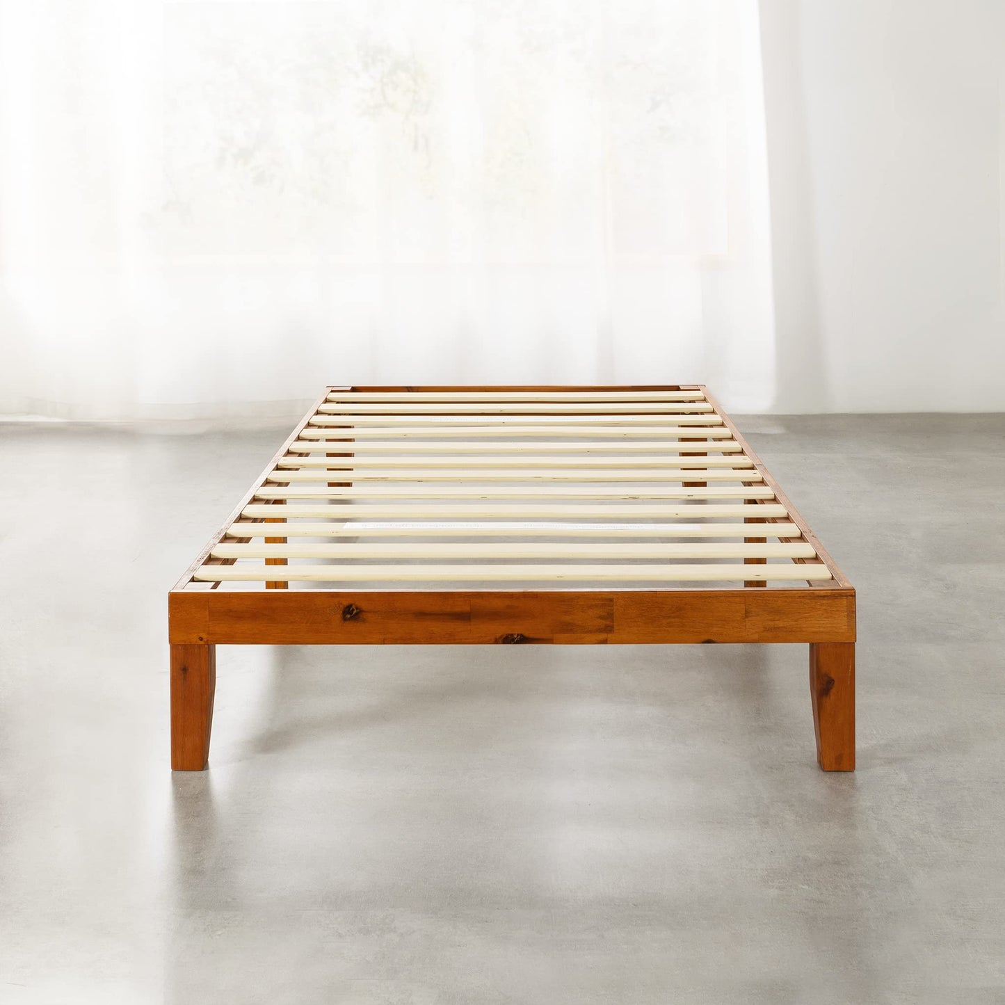 12 Inch Solid Wood Platform Bed with Wooden Slats, No Box Spring Needed, Easy Assembly, Queen, Pine
