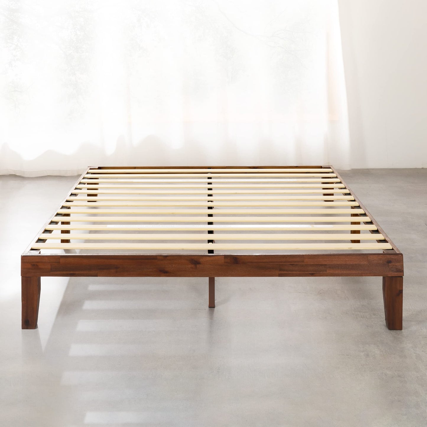 12 Inch Solid Wood Platform Bed with Wooden Slats, No Box Spring Needed, Easy Assembly, Queen, Pine