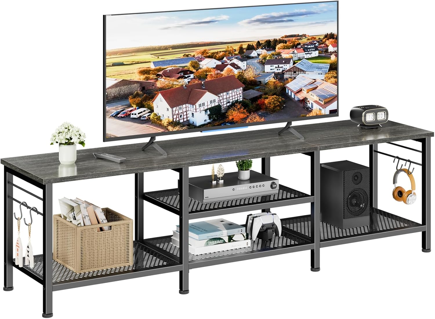 Maplecrest Home 55" TV Stand with Open Storage Shelves, Entertainment Center Media Console with Soundbar Shelf, Rustic Brown