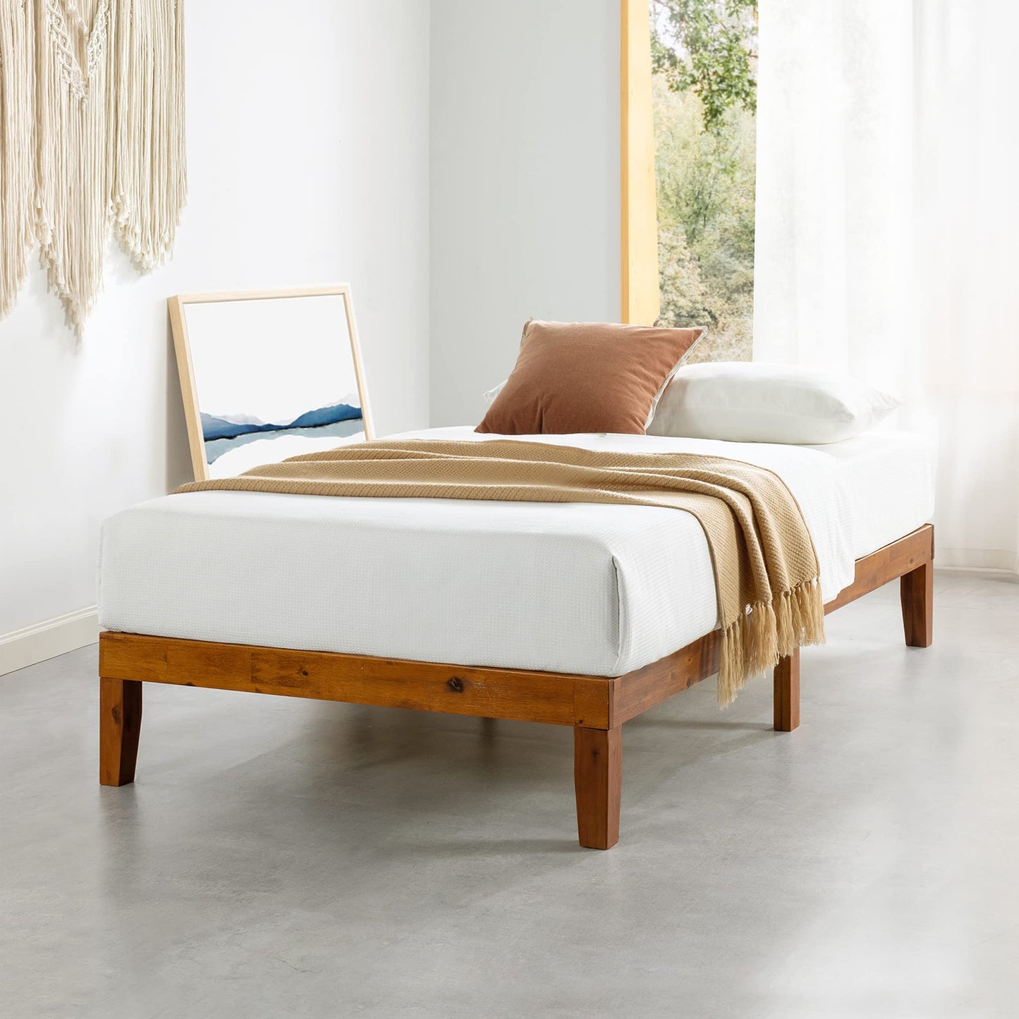 12 Inch Solid Wood Platform Bed with Wooden Slats, No Box Spring Needed, Easy Assembly, Queen, Pine