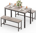 Maplecrest Home Dining Table Set for 4 with 2 Benches, Modern 3-Piece Kitchen Table Set for Small Spaces, Grey