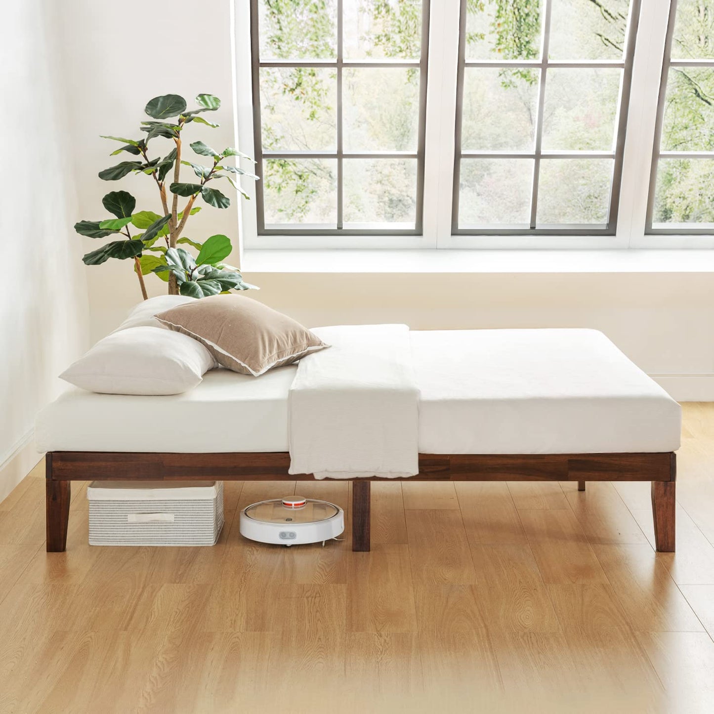 12 Inch Solid Wood Platform Bed with Wooden Slats, No Box Spring Needed, Easy Assembly, Queen, Pine