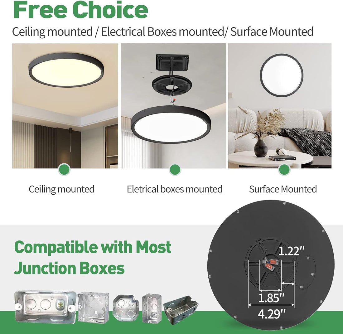 12Inch 6PK Black LED Flush Mount Ceiling Light