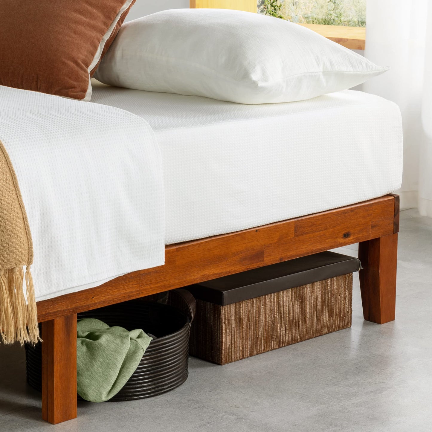 12 Inch Solid Wood Platform Bed with Wooden Slats, No Box Spring Needed, Easy Assembly, Queen, Pine