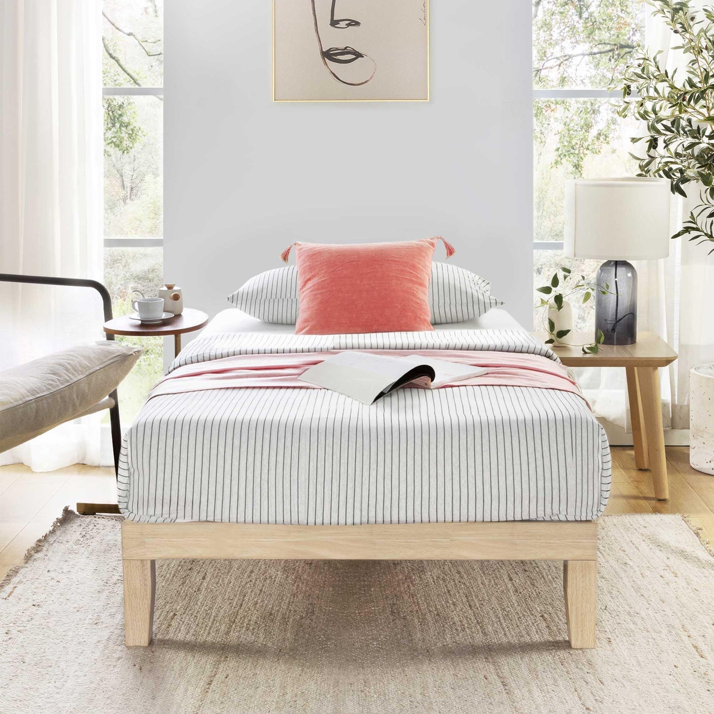 12 Inch Solid Wood Platform Bed with Wooden Slats, No Box Spring Needed, Easy Assembly, Queen, Pine