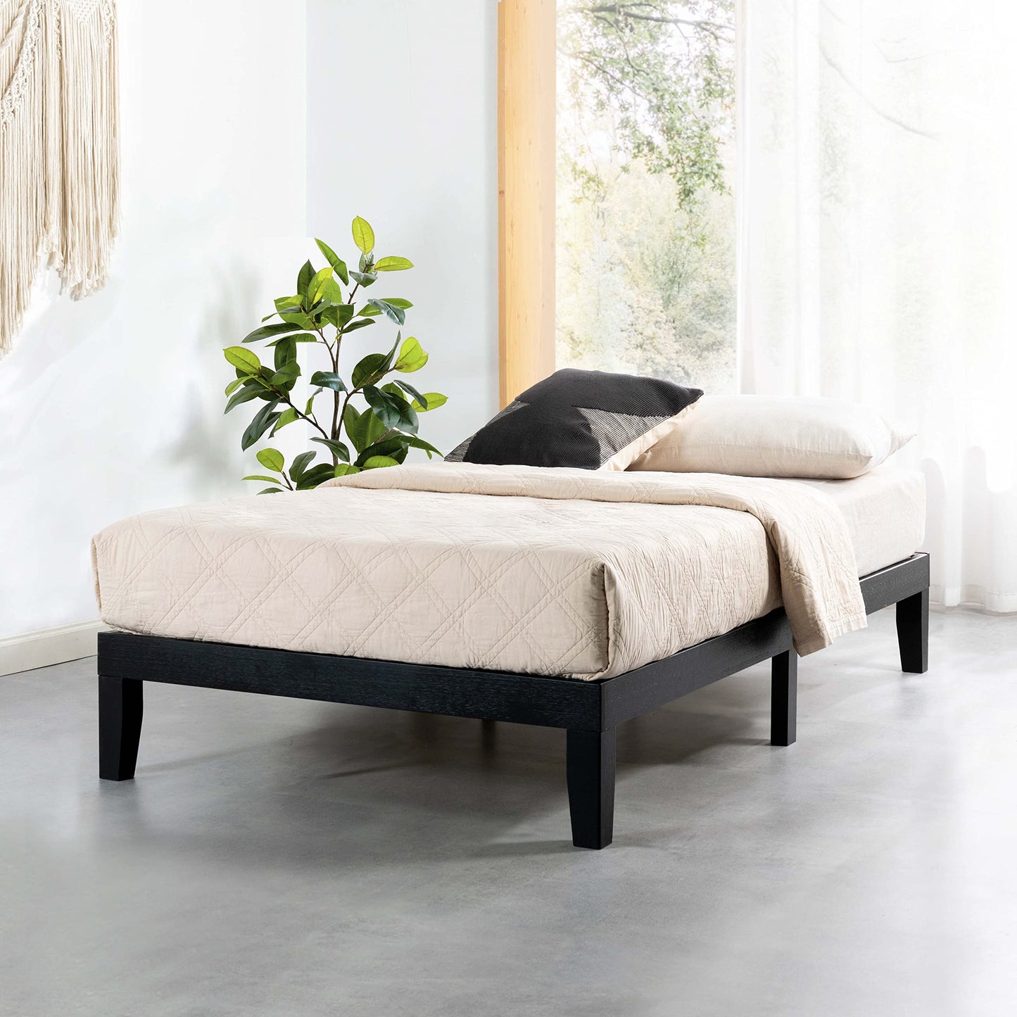 12 Inch Solid Wood Platform Bed with Wooden Slats, No Box Spring Needed, Easy Assembly, Queen, Pine
