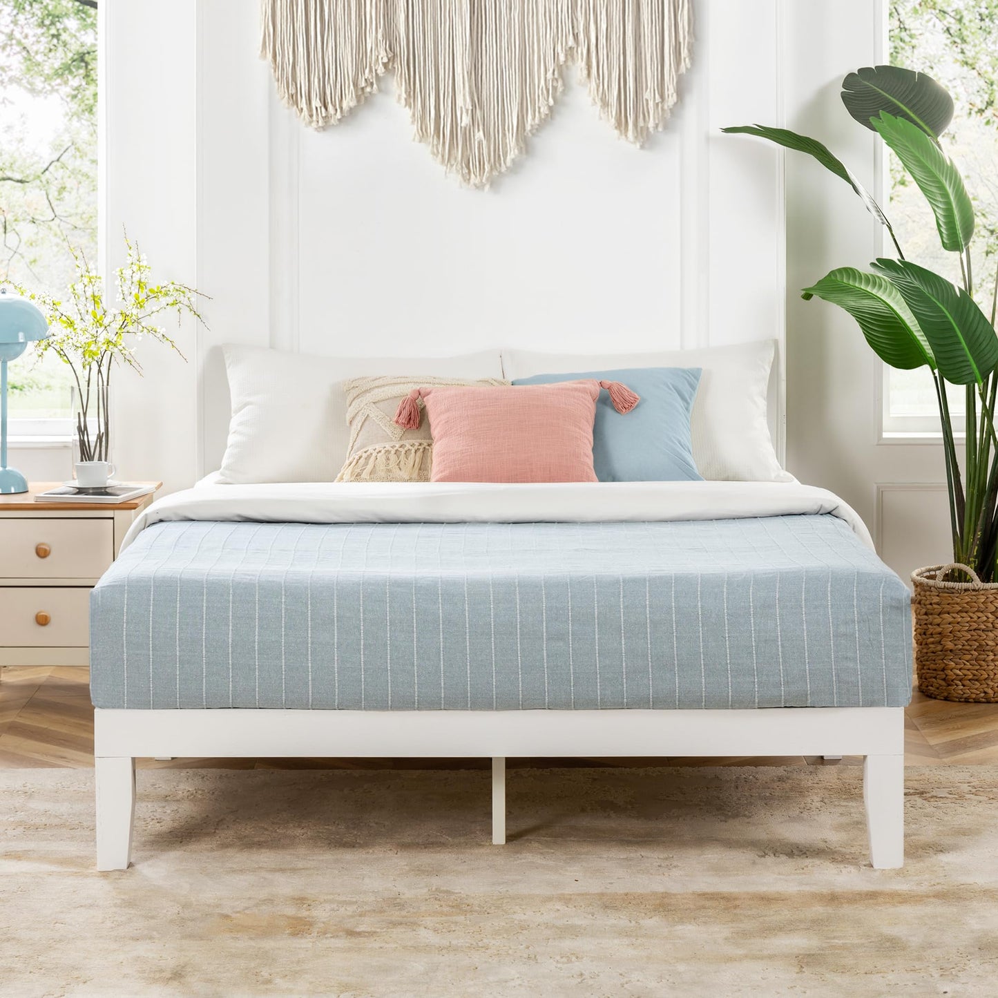 12 Inch Solid Wood Platform Bed with Wooden Slats, No Box Spring Needed, Easy Assembly, Queen, Pine