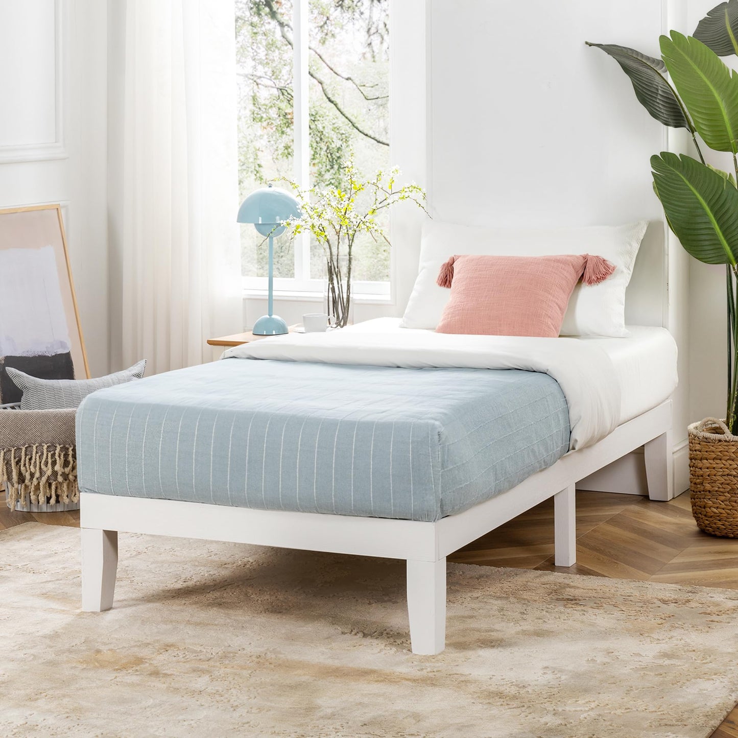 12 Inch Solid Wood Platform Bed with Wooden Slats, No Box Spring Needed, Easy Assembly, Queen, Pine