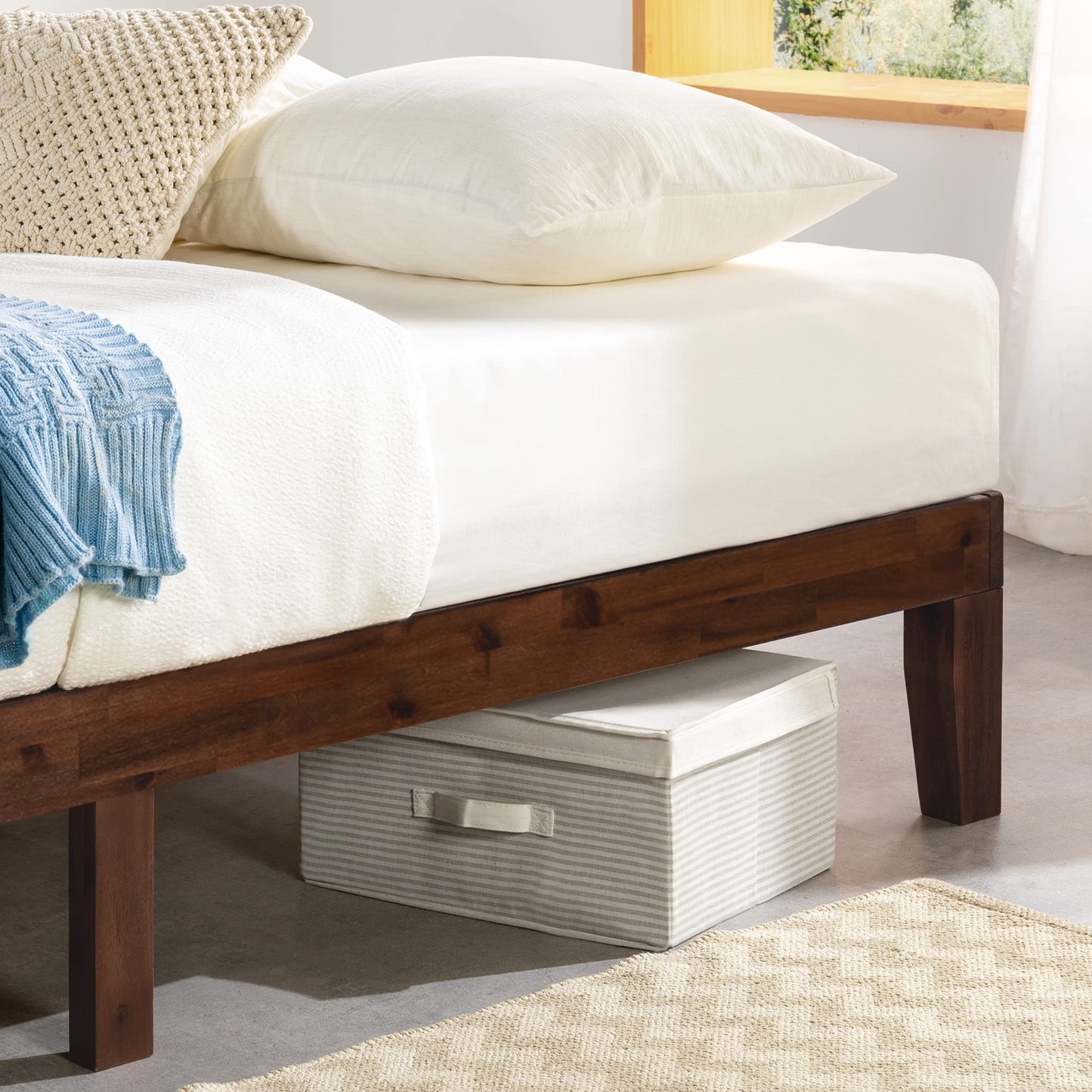 12 Inch Solid Wood Platform Bed with Wooden Slats, No Box Spring Needed, Easy Assembly, Queen, Pine