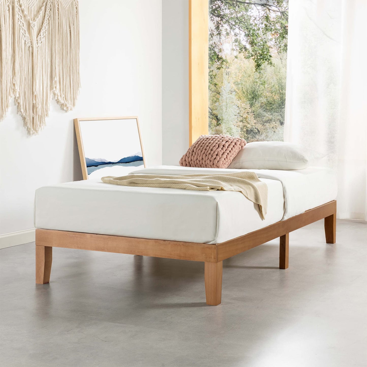 12 Inch Solid Wood Platform Bed with Wooden Slats, No Box Spring Needed, Easy Assembly, Queen, Pine