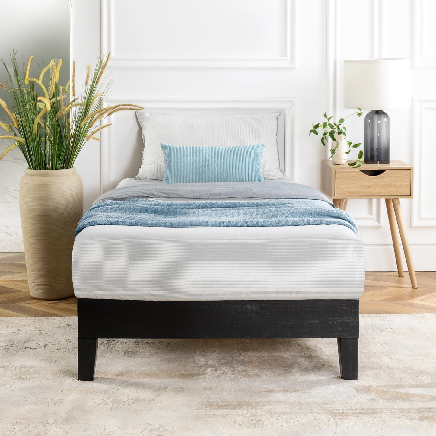 12 Inch Solid Wood Platform Bed with Wooden Slats, No Box Spring Needed, Easy Assembly, Queen, Pine
