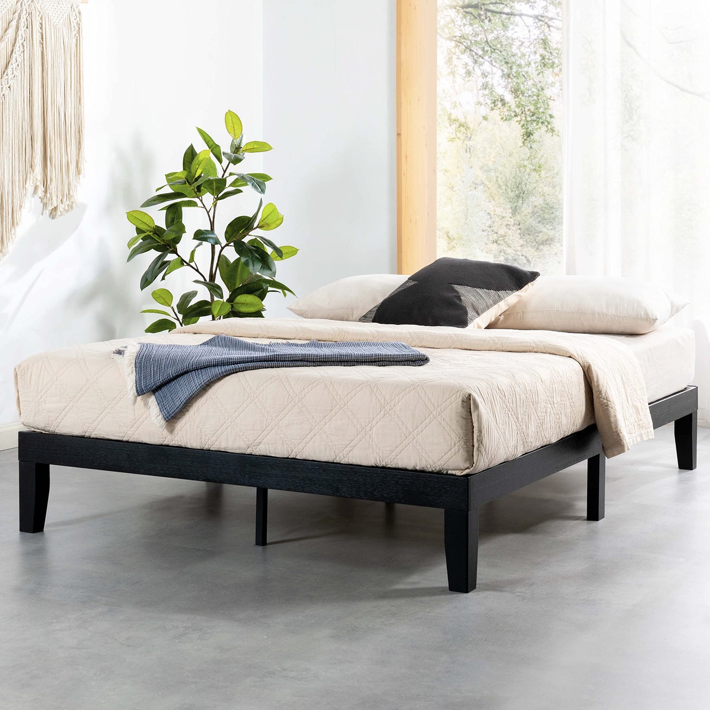 12 Inch Solid Wood Platform Bed with Wooden Slats, No Box Spring Needed, Easy Assembly, Queen, Pine