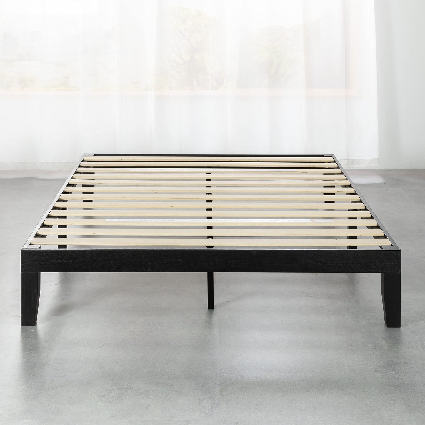 12 Inch Solid Wood Platform Bed with Wooden Slats, No Box Spring Needed, Easy Assembly, Queen, Pine