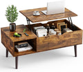 Maplecrest Home Wooden Lift Top Coffee Table, Hidden Storage Coffee Table with Open Shelf for Living Room, Rustic Brown