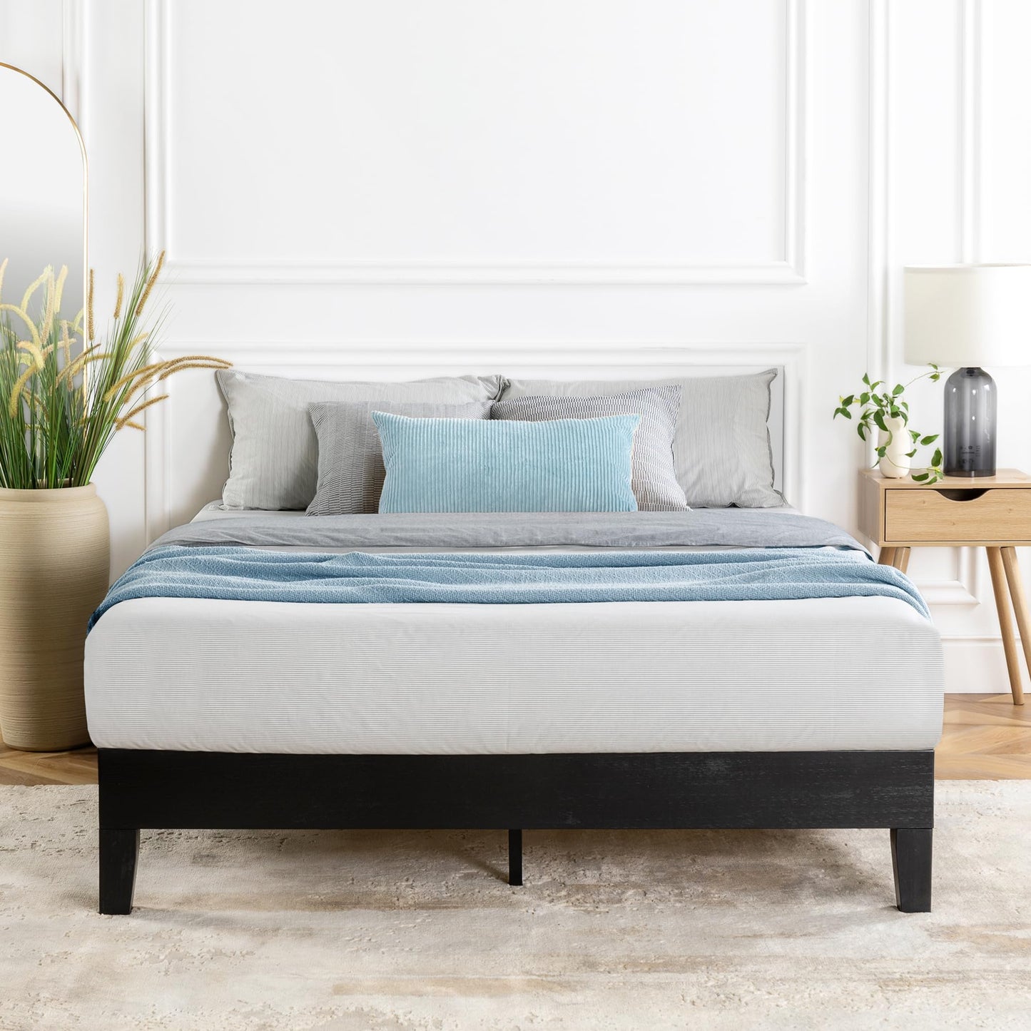 12 Inch Solid Wood Platform Bed with Wooden Slats, No Box Spring Needed, Easy Assembly, Queen, Pine