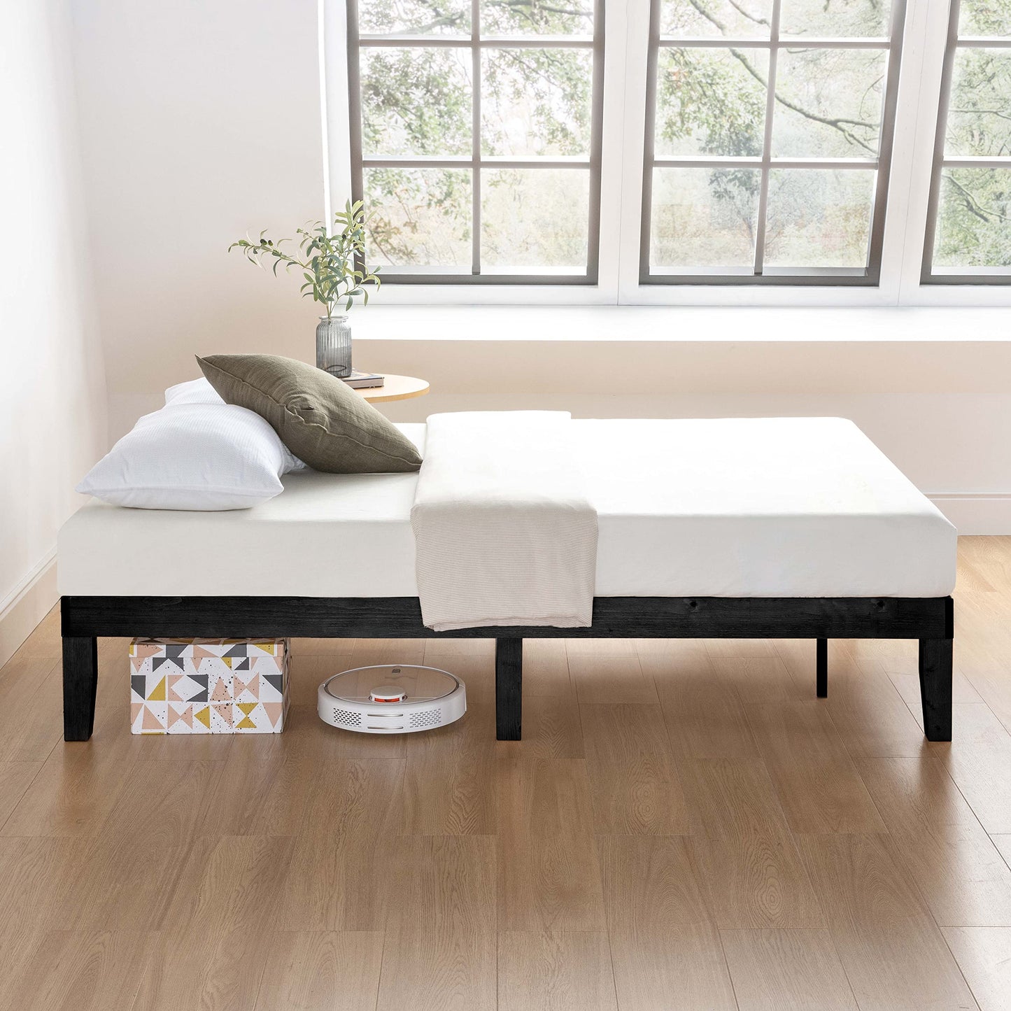 12 Inch Solid Wood Platform Bed with Wooden Slats, No Box Spring Needed, Easy Assembly, Queen, Pine