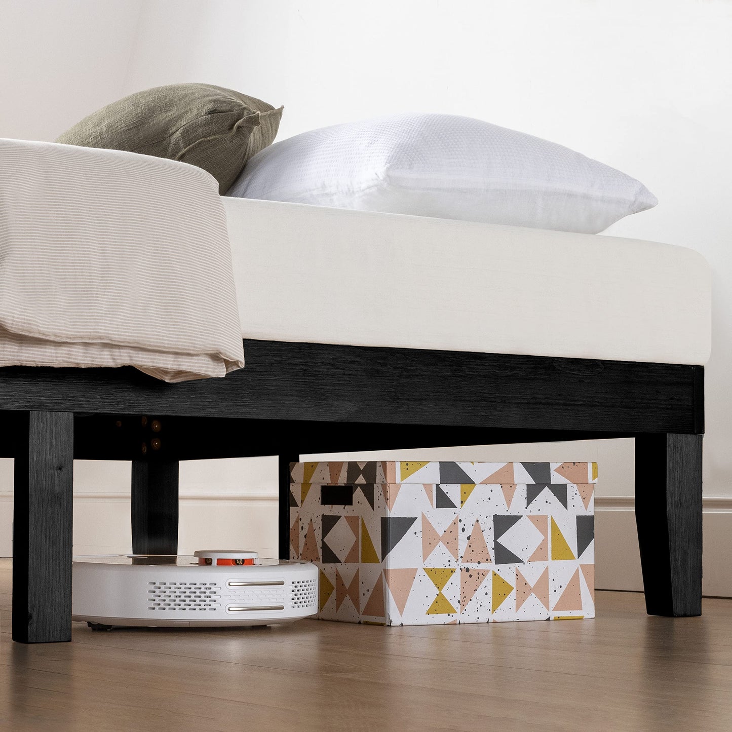 12 Inch Solid Wood Platform Bed with Wooden Slats, No Box Spring Needed, Easy Assembly, Queen, Pine