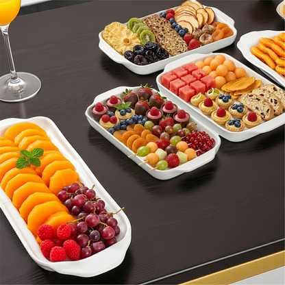 Dizada White Porcelain Serving Platters with Handles, Set of 3, 16 x 9 Inch Rectangular Serving Trays